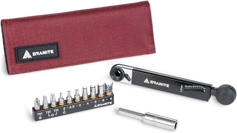 Granite Rocknroll TQ Torque Ratchet Bike Tool Kit, Multifunction Bike Kit with 10 Tool Bits and Extension Rod, Portable Torque Tightening Tool Kit for Mountain Bike (Red) - Image 1